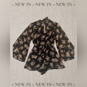 Black floral shorts romper